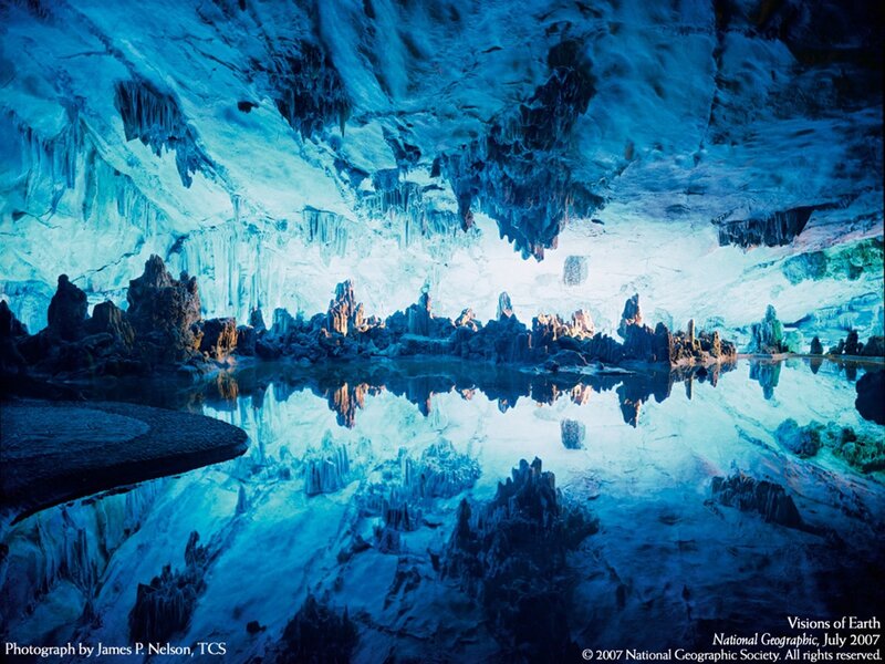 Blue cave with stalactites