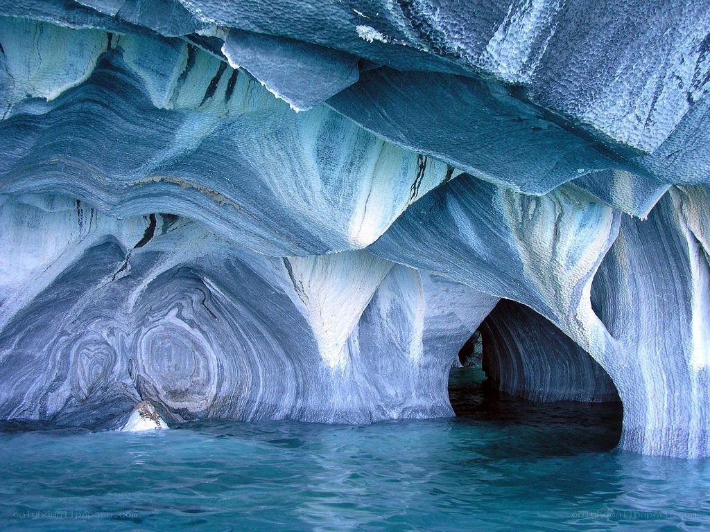 Blue cave with water