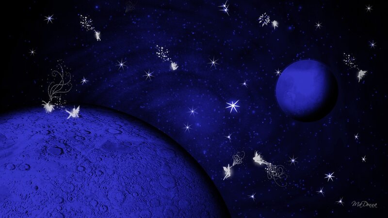 Blue celestial fantasy scene