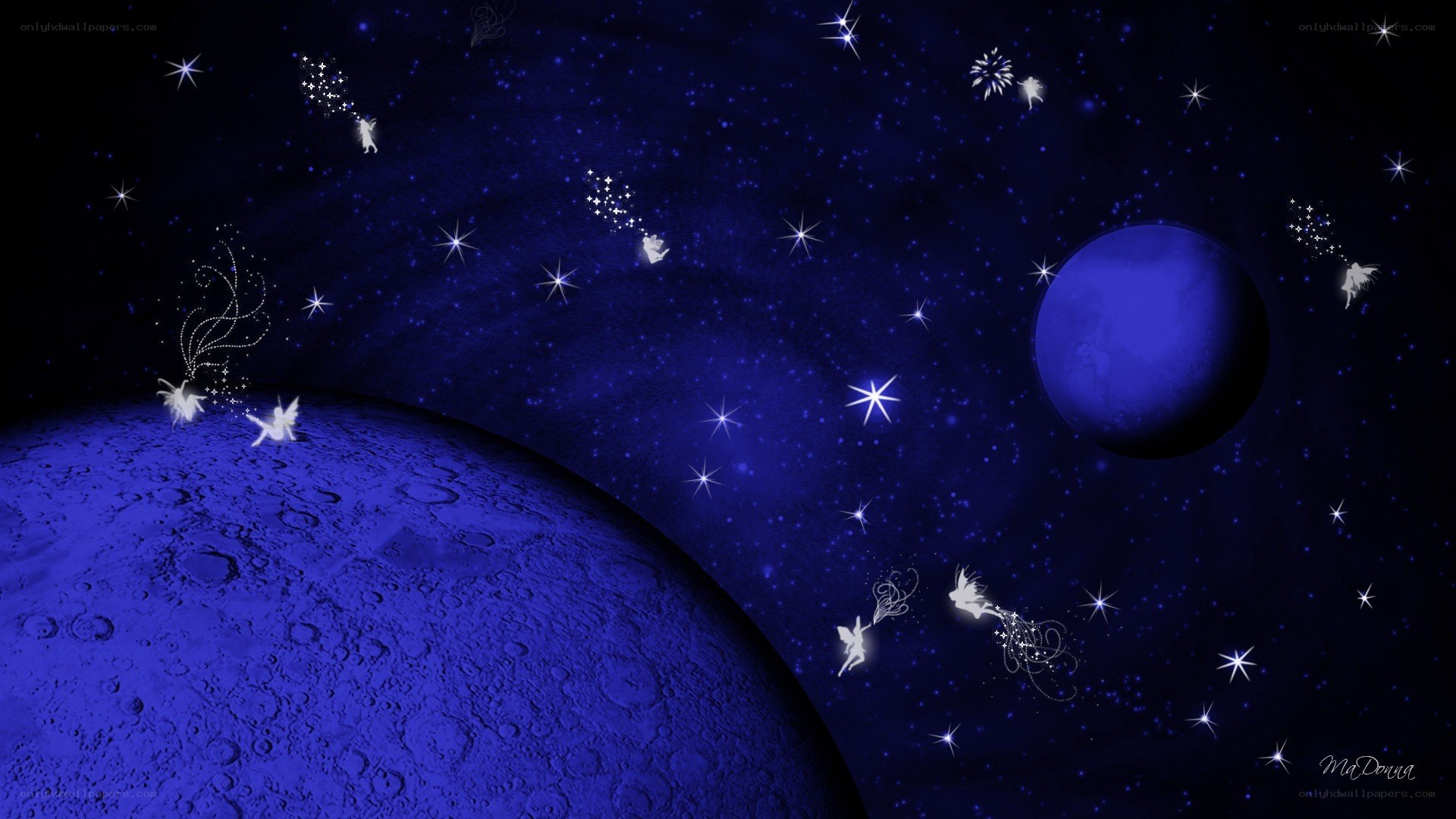 Blue celestial fantasy scene
