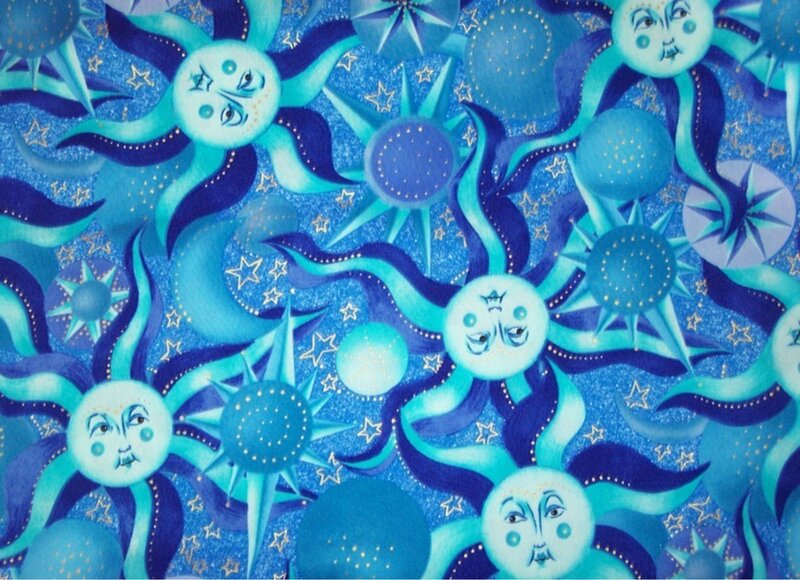 blue celestial pattern with faces