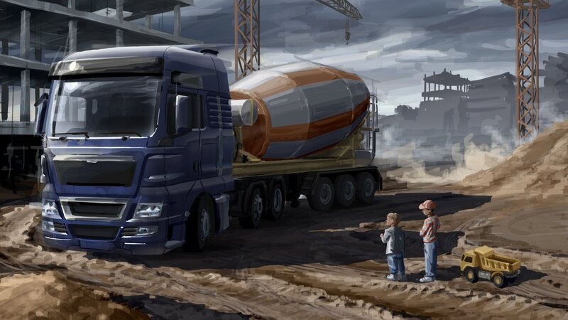 Blue Cement Truck