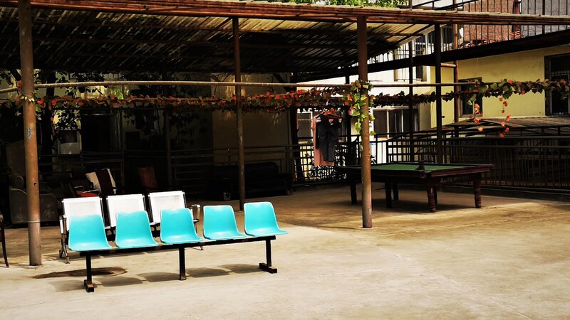 Blue Chairs and Pool Table