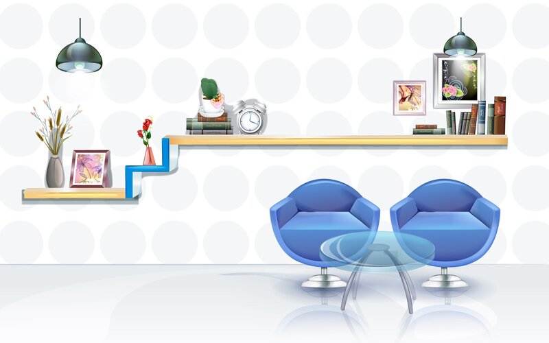 Blue Chairs and Shelves