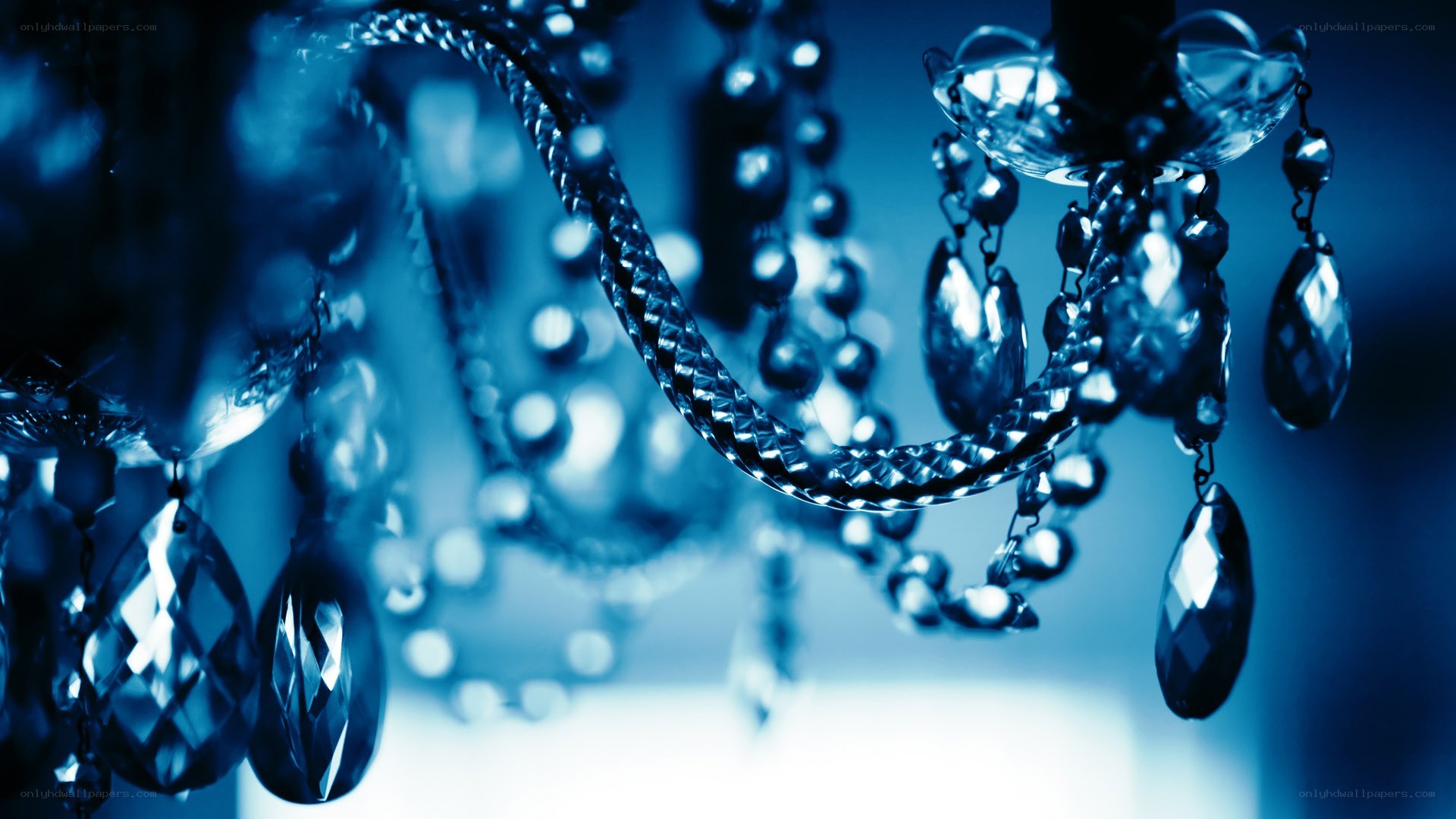 blue chandelier with crystals