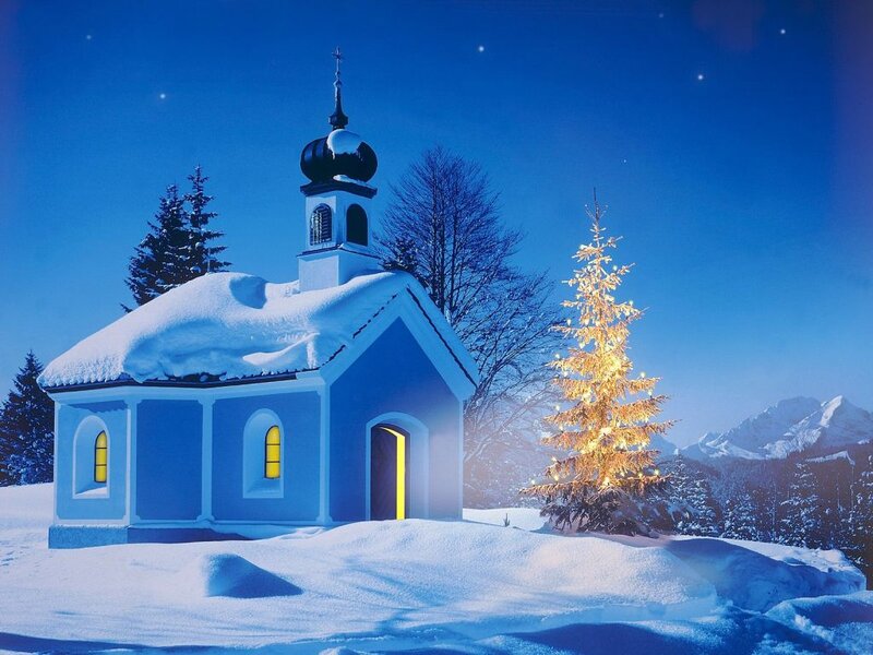 Blue Chapel in Snow — Serene