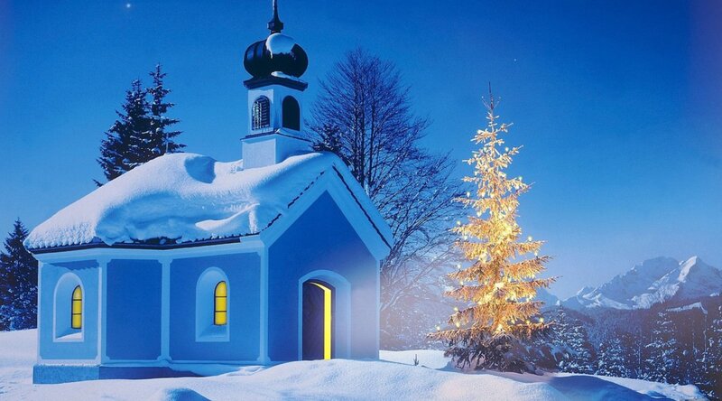 Blue Chapel in Snow — Serene, Winter
