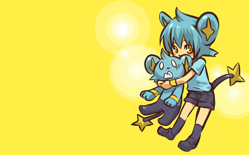 blue character hugging plush