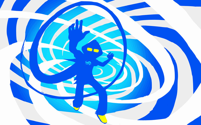 blue character in a vortex