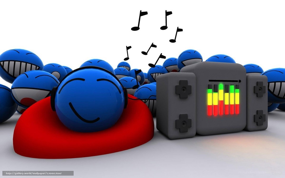 Blue character listening to music