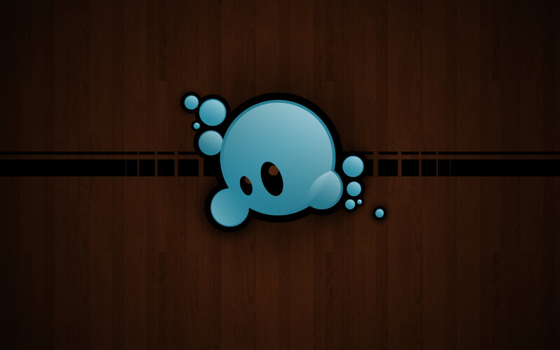 blue character on wood background