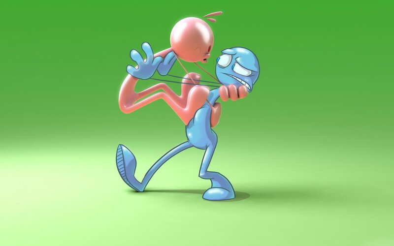 Blue Character Pulling Pink One — Green