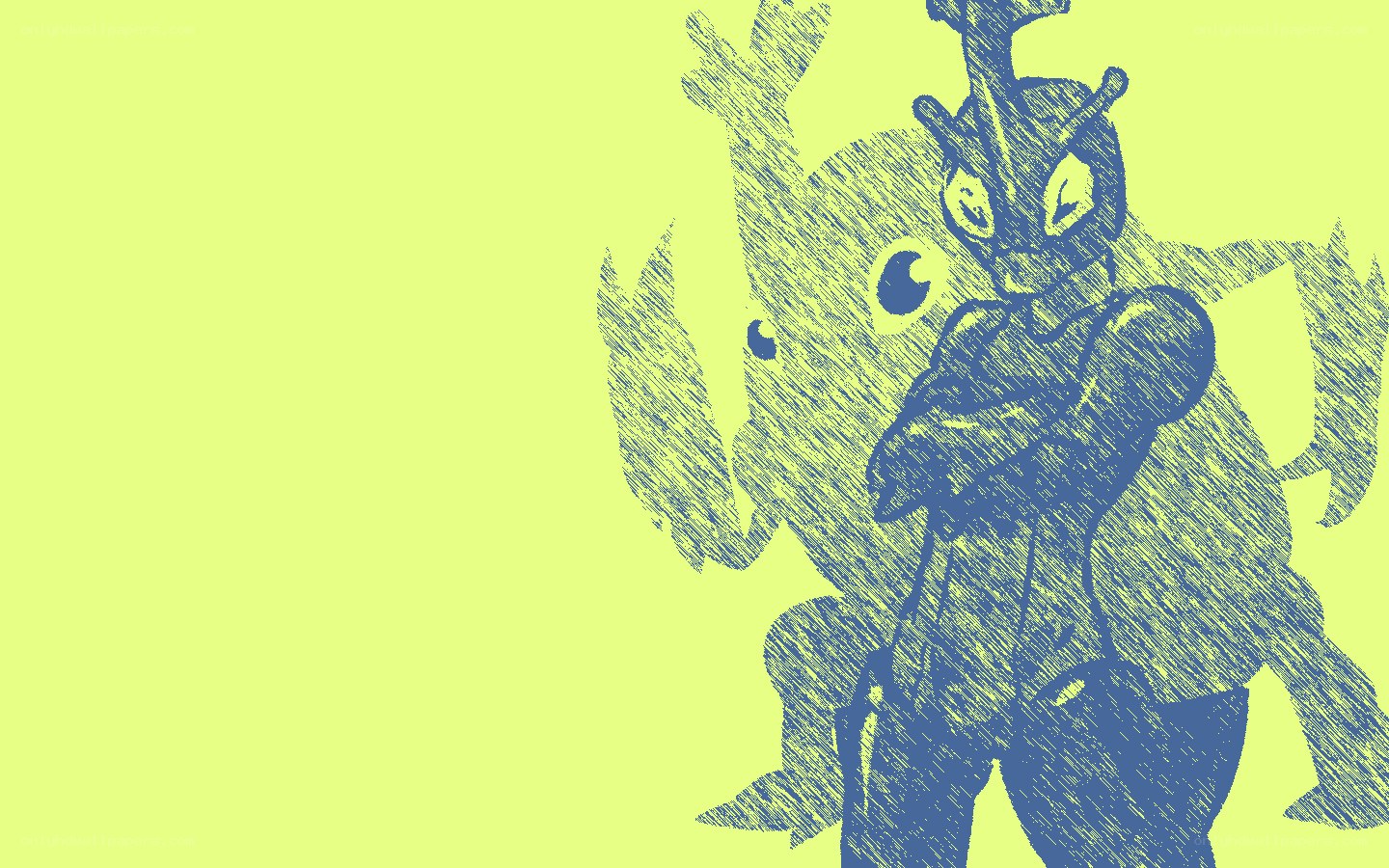 blue character sketch on yellow
