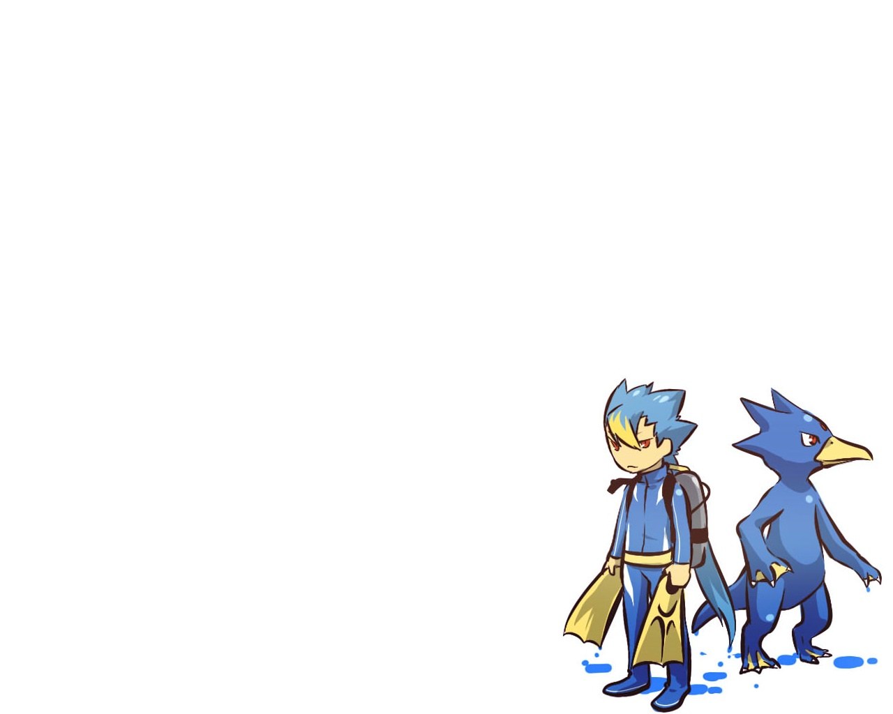 blue character with bird companion