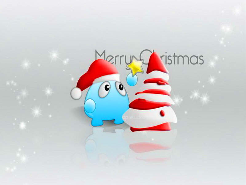 Blue Character with Christmas Tree
