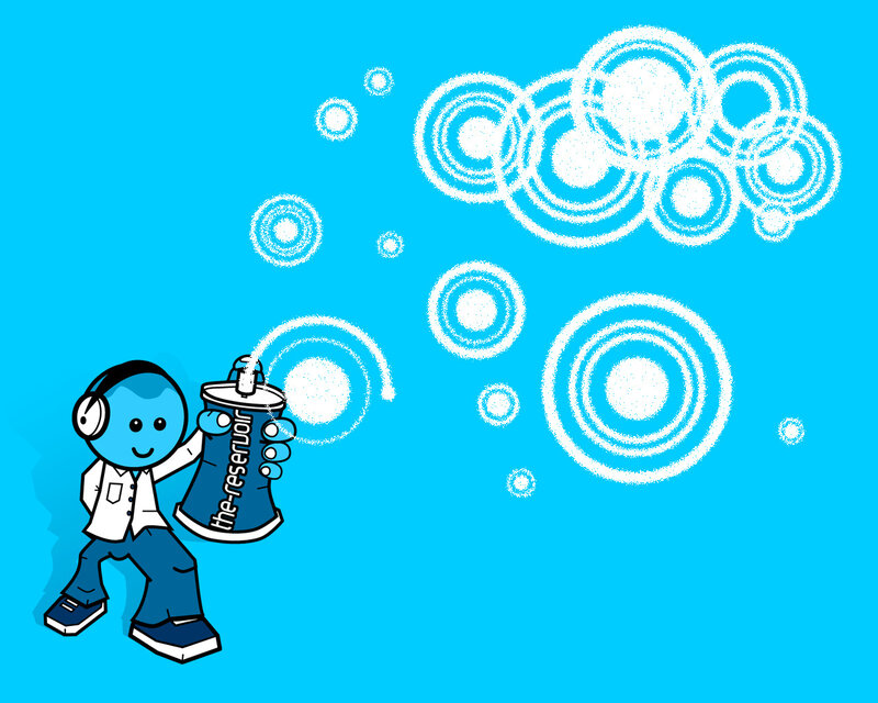 blue character with spray can