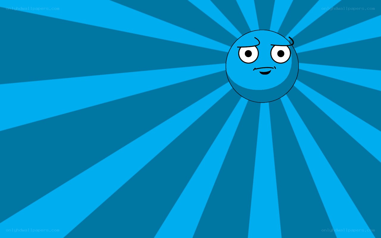 blue character with sunburst background