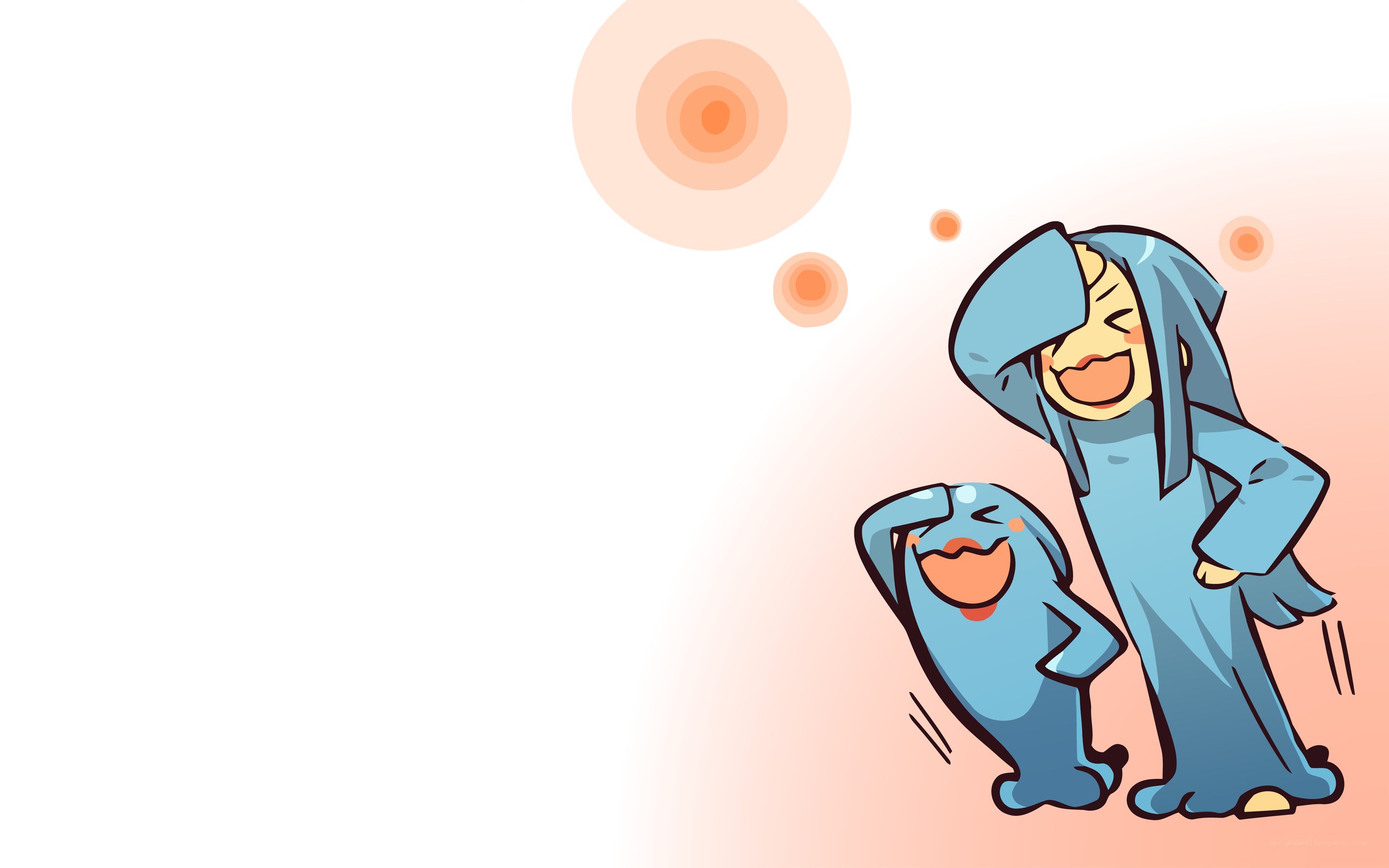 Blue characters laughing in sun