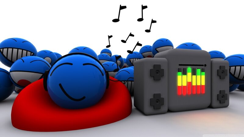 Blue characters listening to music