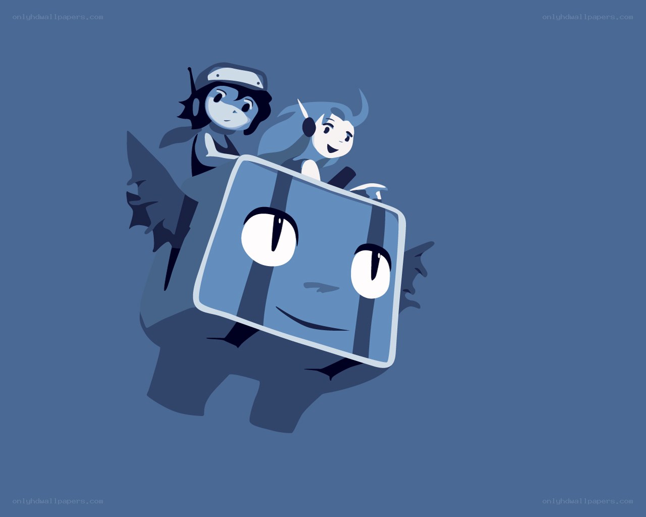 blue characters on a box