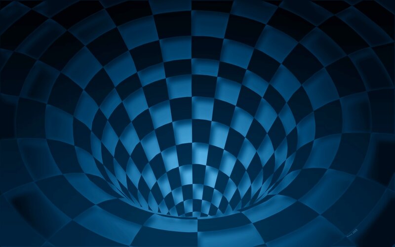 blue checkered tunnel illusion