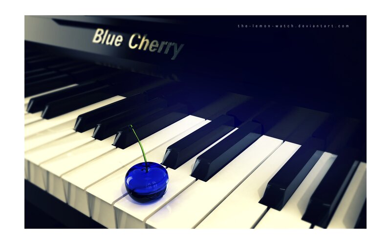 Blue Cherry on Piano Keys