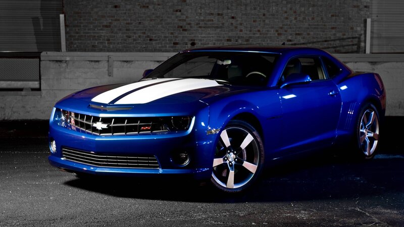 Blue Chevrolet Camaro — Dramatic, Night, Photograph, Brick Wall, Asphalt