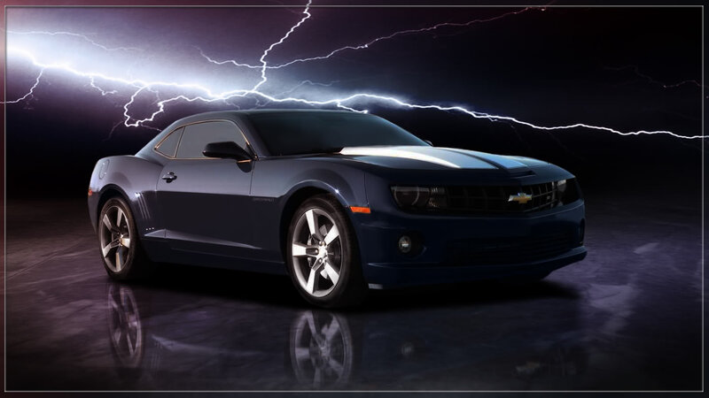 Blue Chevrolet Camaro — Dramatic, Night