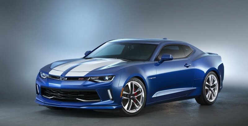 Blue Chevrolet Camaro — Dramatic, Photograph, White Racing Stripes