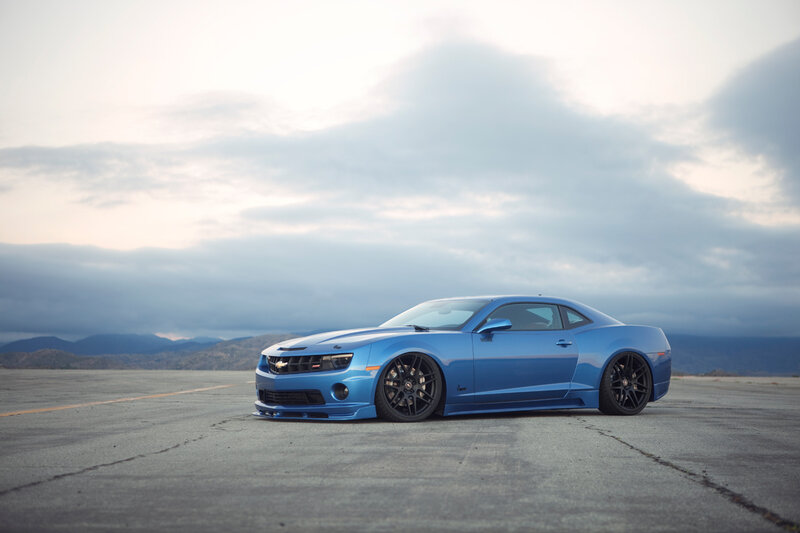 Blue Chevrolet Camaro — Dramatic, Sunset, Photograph