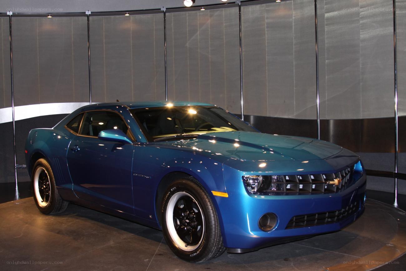 Blue Chevrolet Camaro on display