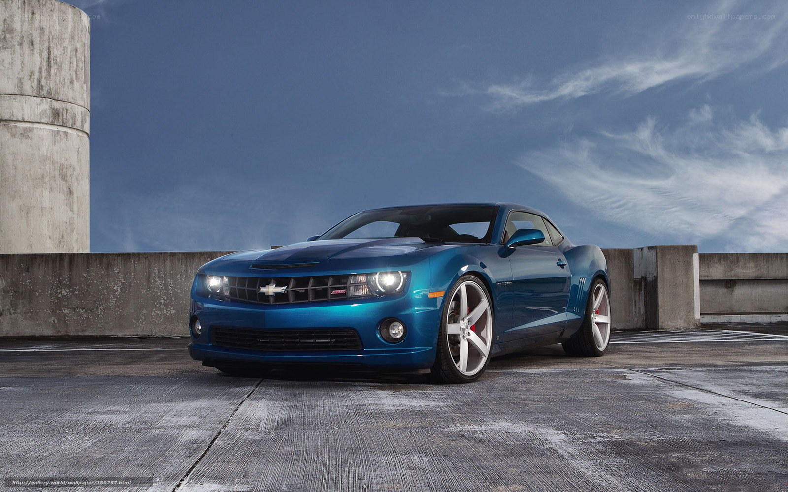 Blue Chevrolet Camaro on rooftop