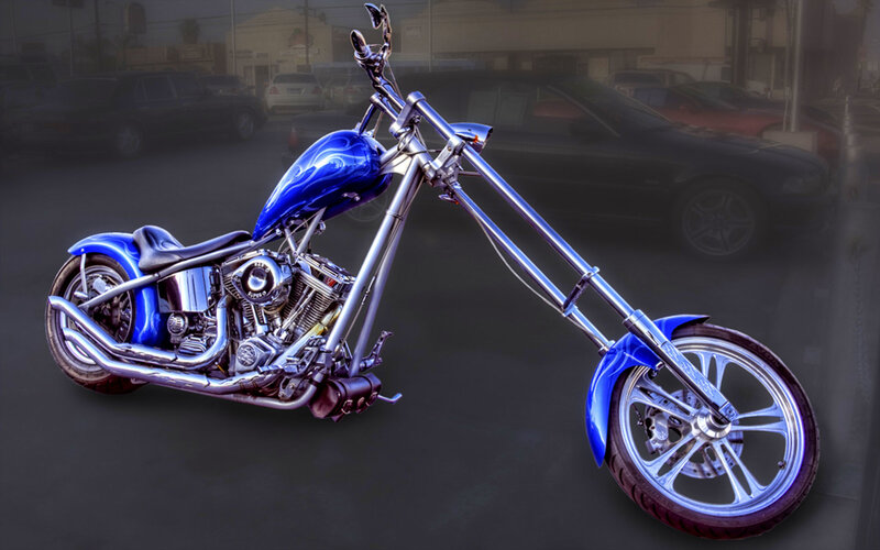 Blue chopper motorcycle