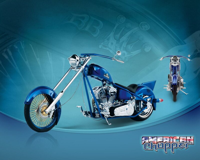 Blue Chopper Motorcycle — Dramatic, Digital Art
