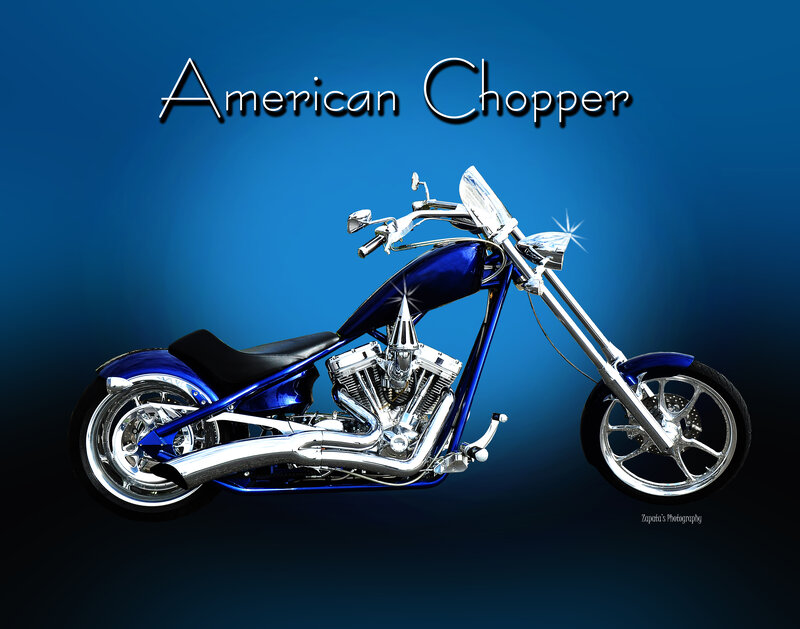 Blue Chopper Motorcycle — Dramatic, Photograph