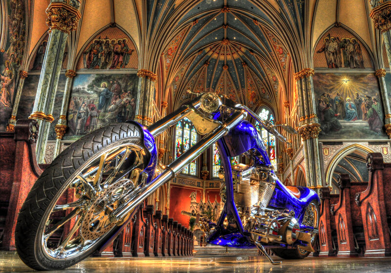 Blue Chopper Motorcycle — Dramatic