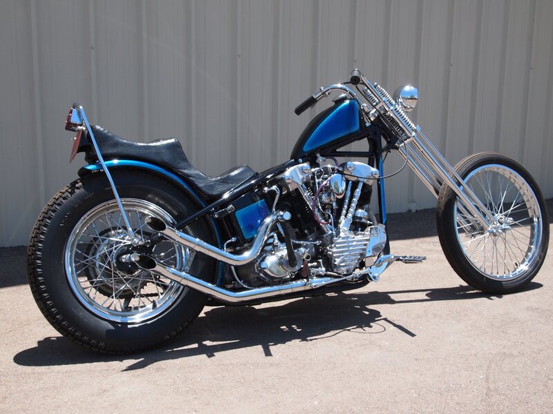 Blue Chopper Motorcycle — Neutral, Afternoon