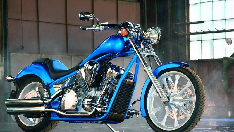 Blue Chopper-style Motorcycle — Dramatic