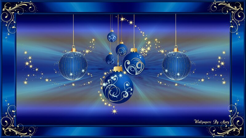 Blue Christmas Ornaments — Festive, Night, Digital Art