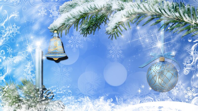 Blue Christmas Ornaments — Festive, Winter, Digital Art, Bell