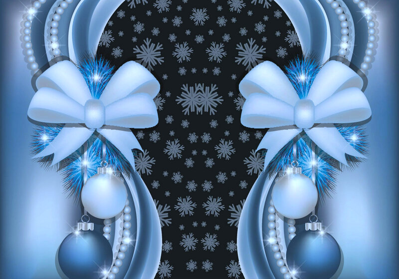 Blue Christmas Ornaments — Festive, Winter, Digital Art, Bows