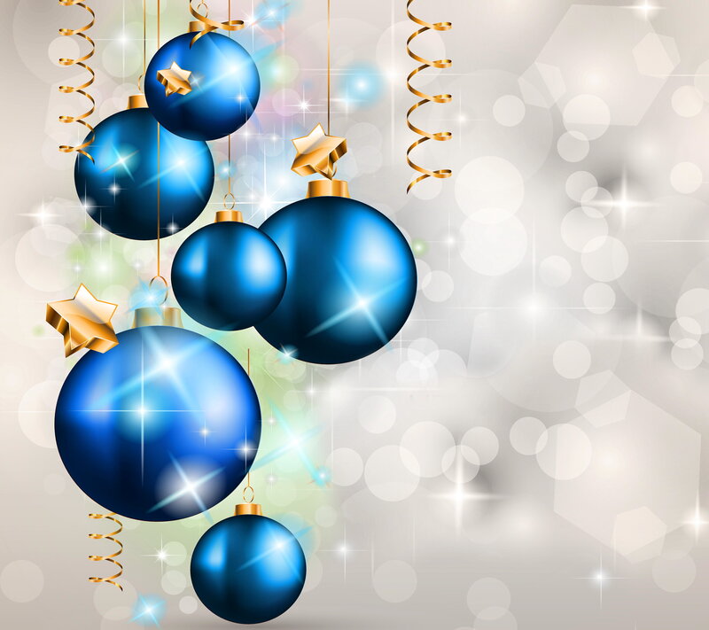 Blue Christmas Ornaments — Festive, Winter, Digital Art, Gold Stars