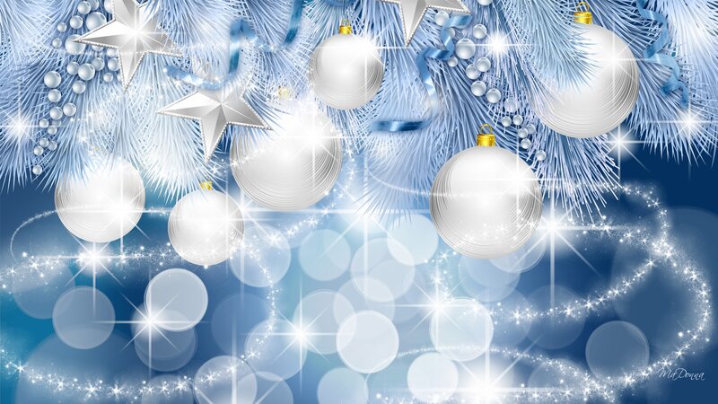 Blue Christmas Ornaments — Festive, Winter, Digital Art, Stars, Baubles