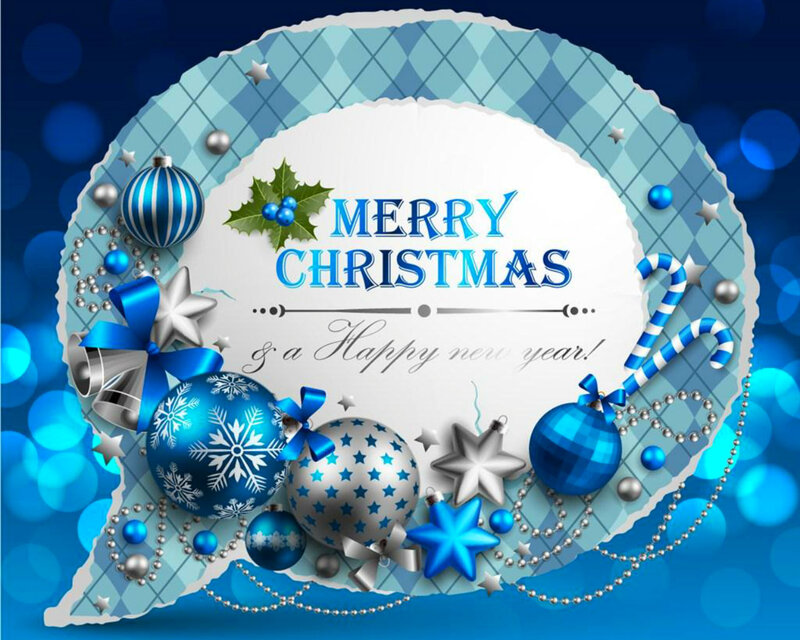 Blue Christmas Ornaments — Festive, Winter, Digital Art, Stars, Holly