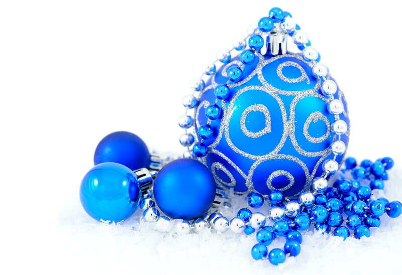 Blue Christmas Ornaments — Festive, Winter, Photograph, Beads, Snow