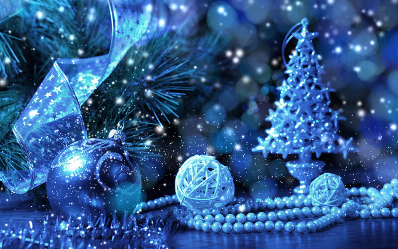 Blue Christmas Ornaments — Festive, Winter, Photograph, Christmas Tree