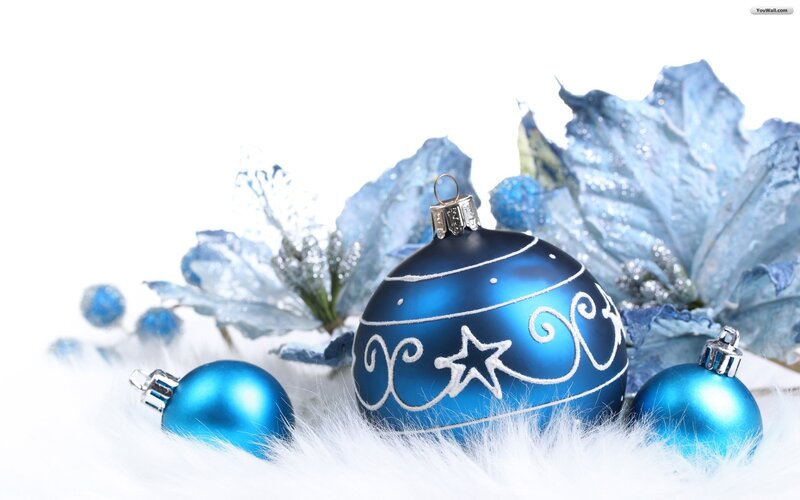 Blue Christmas Ornaments — Festive, Winter, Photograph, Fluffy Surface