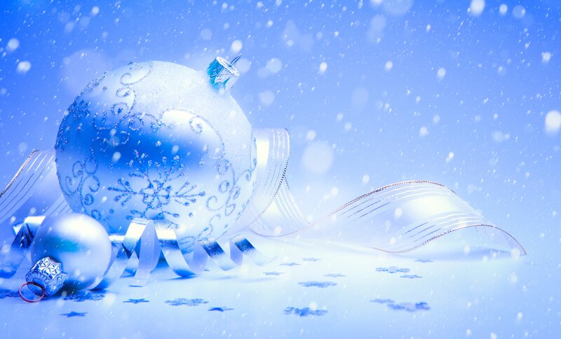 Blue Christmas Ornaments — Festive, Winter, Photograph, Ribbons