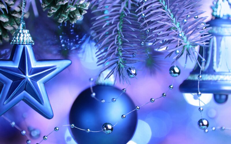 Blue Christmas Ornaments — Festive, Winter, Photograph, Star Ornament, Bell Ornament