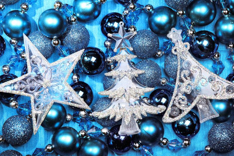 Blue Christmas Ornaments — Festive, Winter, Photograph, Stars